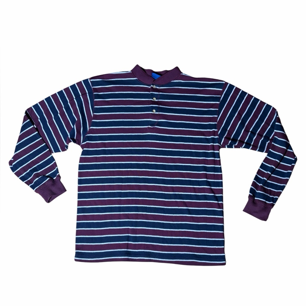 Striped Henley Long Sleeve Shirt - Purple & Blue - Picture 8 of 9